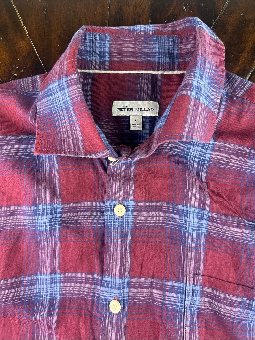Peter Millar Maroon and Blue Plaid Button-Down Shirt